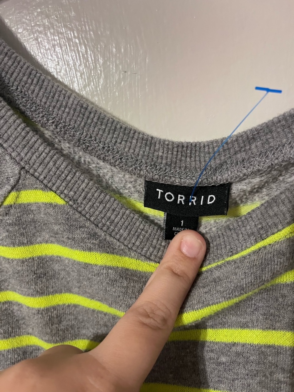 torrid Gray & Neon Yellow Striped Crewneck Sweater - Picture 2 of 3